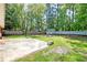 Spacious backyard features a fire pit, a storage shed, and mature trees at 403 Forest Cir, Summerville, SC 29483