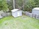 The storage shed in the backyard provides extra storage for tools and lawn equipment at 49 Auld Brass Rd, Walterboro, SC 29488