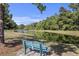 Scenic view of a community pond with lush greenery surrounding a comfortable park bench on the water's edge at 527 Hainsworth Dr, Charleston, SC 29414