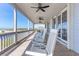Comfortable covered porch with white rocking chairs overlooks the beach and ocean at 67 Lost Village Trl # 4, Edisto Island, SC 29438