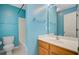 Brightly-painted bathroom featuring a light-colored vanity and a toilet at 86 Cross Timbers Dr, Summerville, SC 29485