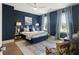 A main bedroom featuring blue walls, a fan, and zebra-patterned curtains at 912 Cheehaw St, Edisto Island, SC 29438
