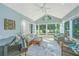 Light-filled sunroom features a vaulted ceiling, large windows, and comfortable seating, perfect for relaxation at 1187 Out Of Bounds Dr, Summerville, SC 29485
