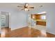 Dining room with wood floors is open to the kitchen and has access to the bathroom at 1222 Maxwell St, North Charleston, SC 29405