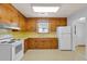 A well-lit kitchen showcasing vintage wood cabinets, and white appliances at 1222 Maxwell St, North Charleston, SC 29405
