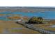 Expansive aerial view of a community featuring a scenic walkway to a gazebo on a marsh island at 1614 Prince Edward St, Mount Pleasant, SC 29466