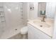 Bathroom features a step in shower, toilet, vanity and decorative art at 2901 Dove Haven Ct # C, Charleston, SC 29414