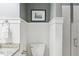 Stylish bathroom featuring gray walls, granite counters, and a glass-enclosed shower at 314 Commonwealth Rd, Mount Pleasant, SC 29466