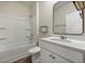 Bathroom featuring a tub/shower combination, white vanity, and tile flooring at 318 Bering Ln, Summerville, SC 29486