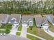 Aerial view of a neighborhood showcasing well-maintained homes, green lawns, and tree-lined streets at 419 Whispering Breeze Ln, Summerville, SC 29486