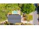 Aerial view of a home with a private pool and outdoor seating area, surrounded by lush greenery at 607 Jungle Rd, Edisto Beach, SC 29438