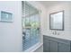 Bathroom featuring updated vanity with a grey cabinet and modern hardware at 607 Jungle Rd, Edisto Beach, SC 29438