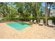 Inviting pool area, surrounded by mature trees, features lounge chairs and a convenient ladder for getting in and out at 607 Jungle Rd, Edisto Beach, SC 29438