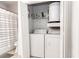Conveniently located in-unit laundry closet with washer, dryer, and storage shelves at 700 Daniel Ellis Dr # 4107, Charleston, SC 29412