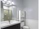 Bathroom featuring a dark vanity and shower in the mirror at 1225 Blakeway St # 703, Charleston, SC 29492
