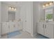 Dual sink bathroom featuring white cabinets, countertops, and modern bronze fixtures at 160 Cherry Grove Dr, Summerville, SC 29483