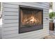 Fireplace with black metal screen surround and white horizontal siding at 169 Callibluff Dr, Summerville, SC 29486