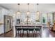 Stylish kitchen island with granite countertops, pendant lighting, and seating for four, perfect for casual dining at 169 Callibluff Dr, Summerville, SC 29486