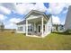 Outdoor view of covered back patio with outdoor seating and green backyard at 220 Callibluff Dr, Summerville, SC 29486