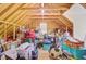 Unfinished attic space cluttered with boxes and storage items at 225 Ridge Rd, Ridgeville, SC 29472
