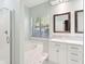 Bright bathroom featuring a shower, tub, and double vanity with marble countertops at 328 Fern House Walk, Mount Pleasant, SC 29464