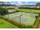 Aerial view of well-maintained tennis courts, surrounded by lush landscaping and fencing at 3894 Summerton St, Mount Pleasant, SC 29466