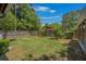 Well-maintained backyard with a wooden fence, green grass, and shade trees at 1010 Black Oak Rd, Bonneau, SC 29431