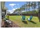 Spacious backyard featuring seating, lush lawn, mature trees, and a fun playground for the  at 127 Surfbird Rd, Summerville, SC 29486