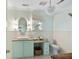 Charming bathroom with hexagonal tile floors, wood countertops, and decorative lighting at 1505 Rivertowne Country Club Dr, Mount Pleasant, SC 29466