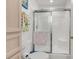 Bathroom featuring a walk-in shower with glass doors and a decorative towel at 157 Townsend Way, Summerville, SC 29483