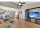 Cozy living room featuring vaulted ceiling, hardwood flooring, and comfortable seating at 157 Townsend Way, Summerville, SC 29483