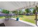 Spacious backyard and patio with seating and view of shed at 1821 Wasp St, North Charleston, SC 29405