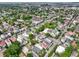 Stunning aerial view of a charming neighborhood with colorful houses, lush trees, and a cityscape backdrop at 221 Ashley Ave # Abc, Charleston, SC 29403