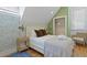 Quaint bedroom featuring a wallpapered accent wall, a full-sized bed, and classic hardwood floors at 221 Ashley Ave # Abc, Charleston, SC 29403