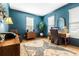 Sophisticated office space with blue walls, hardwood floors, and a well-lit workspace at 312 E Shepard Ln, Summerville, SC 29483