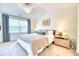 A well-lit bedroom featuring a plush bed, bedside table and ceiling fan provides an inviting place to rest at 3208 Pecan Orchard Way, Charleston, SC 29414
