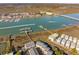 Panoramic aerial view of the coastal neighborhood with community boat docks, waterway access, and scenic surroundings at 81 Sandbar Ln # 19, Folly Beach, SC 29439