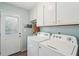 Laundry room with washer, dryer, wash basin and storage; adjacent to rear entry door at 10 Skyeman Dr, Charleston, SC 29414
