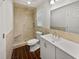 Modern bathroom featuring tiled shower, a sleek vanity, and recessed lighting at 102 Rebellion Rd, Summerville, SC 29483