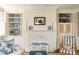 Sophisticated living room with fireplace, custom built-ins, and blue and white accents at 12 Orange St, Charleston, SC 29401