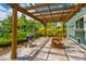 Inviting covered patio with wooden pergola, grill, and relaxing Adirondack chairs at 2596 Hatch Dr, Johns Island, SC 29455