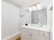 Bathroom featuring a shower/tub combo and a single sink vanity at 3009 Palm Blvd, Isle of Palms, SC 29451