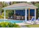 Beautiful pool with a covered cabana featuring a built-in kitchen and bar, perfect for outdoor entertaining and relaxation at 3009 Palm Blvd, Isle of Palms, SC 29451