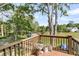Deck view overlooking private, wooded backyard and waterfront access for fishing and boating at 107 Jacks Ln, Bonneau, SC 29431