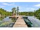 A wooden dock extends onto the tranquil lake, complete with a picnic table and a canoe at 107 Jacks Ln, Bonneau, SC 29431