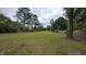 A large, flat, grassy yard is partially surrounded by mature trees and a wooden privacy fence at 148 Lancashire Rd, Summerville, SC 29486