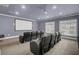 Community movie theater with large screen, projector, reclining leather chairs and carpeted floor at 2014 Basildon Rd, Mount Pleasant, SC 29466