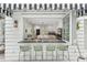 Inviting outdoor space with bar seating overlooking a kitchen and backyard, featuring a striped awning and stylish decor at 2158 Westrivers Rd, Charleston, SC 29412