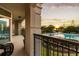Condo balcony features wrought iron, great view of the pool, harbor, and bridge at 222 S Plaza Ct, Mount Pleasant, SC 29464