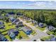 An aerial view of a community featuring green lawns, mature trees, and well-maintained homes under a partly cloudy sky at 3801 Canary Ct, North Charleston, SC 29420